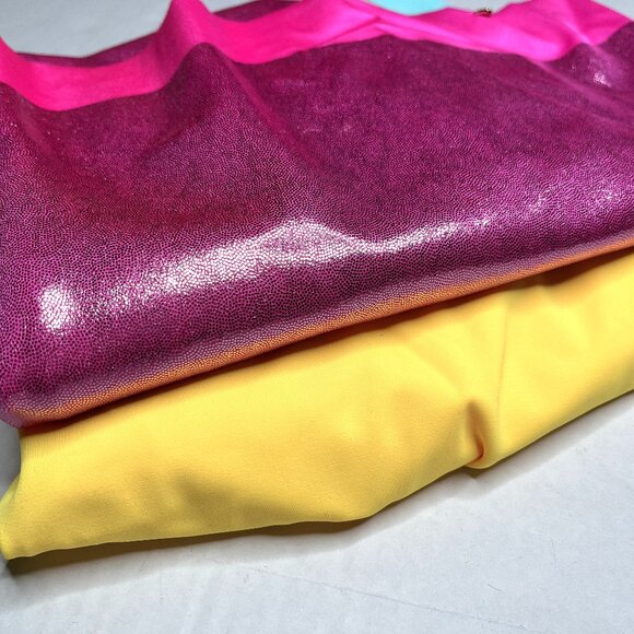 2 Yards Cosplay Fabric Pink Holographic Knit Yellow Spandex Costume Stretch NEW - Picture 1 of 6